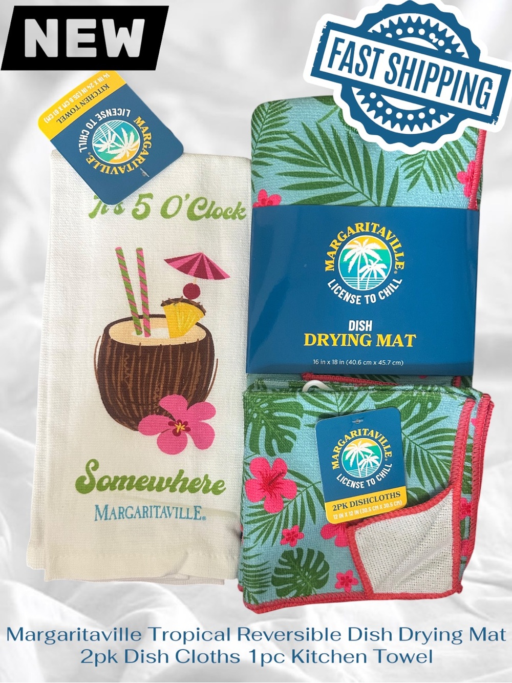 Margaritaville Tropical Reversible Dish Drying Mat Dish Cloths 1pc Kitchen Towel